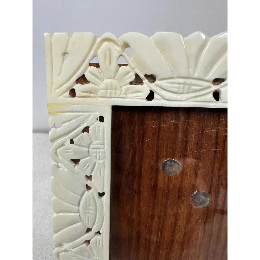 VTG Carved Bone Floral Frame Boho Decor Ornate 5x4 Accent